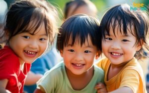 Nhóm trẻ em chơi các trò chơi giáo dục, thể hiện sự tập trung và vui vẻ.